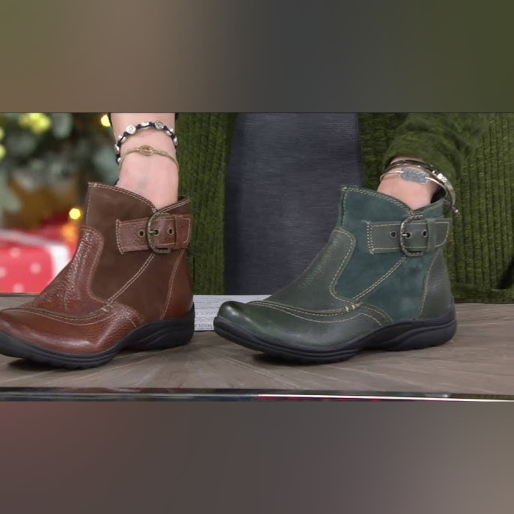 Earth Origins Leather And Suede Ankle Boots W/ Buckle - Picture 12 of 12